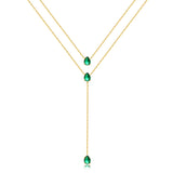 High Quality Simple Double Layer Tear Drop Charm Necklace With Green CZ Paved For Women Fashion Classic Clavicle Chain Jewelry