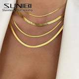 SUNIBI 316L Stainless Steel Snake Chain Necklace for Woman Gifts Choker Herringbone Gold Color Necklaces Women Jewelry Wholesale