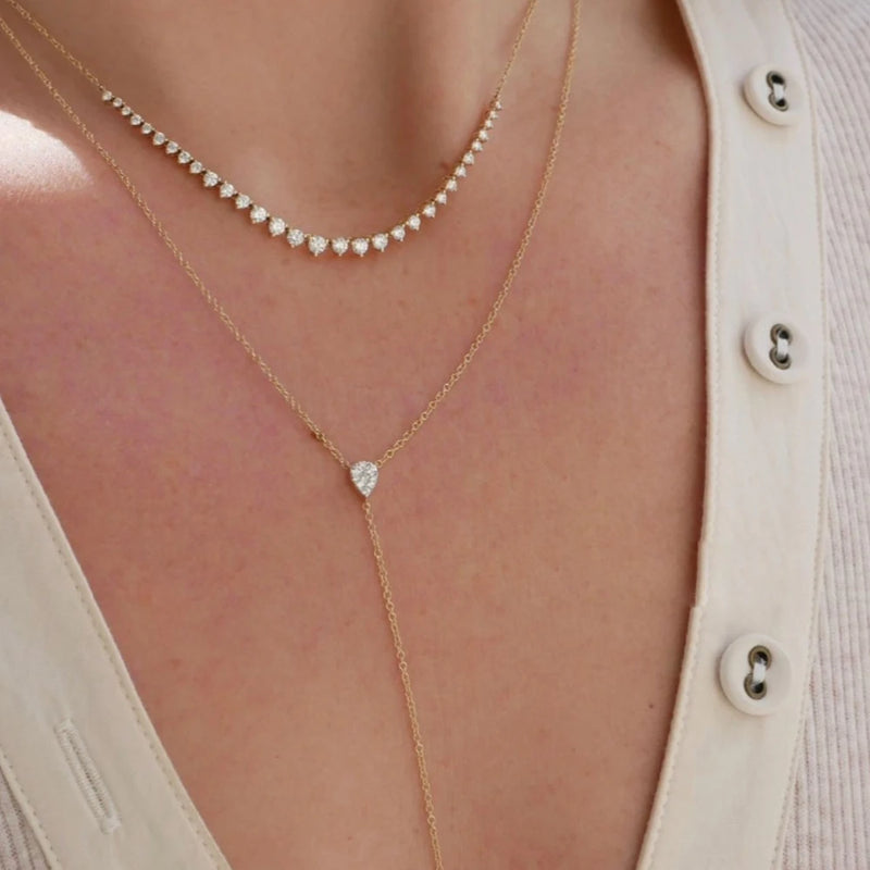 High Quality Simple Double Layer Tear Drop Charm Necklace With Green CZ Paved For Women Fashion Classic Clavicle Chain Jewelry