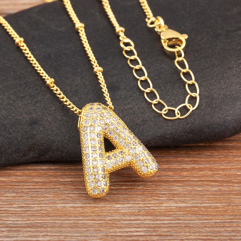 Nidin High Quality Shiny Zircon A-Z Letters Pendant Necklace Name Initials Alphabet For Women Luxury Jewelry Accessories Gifts