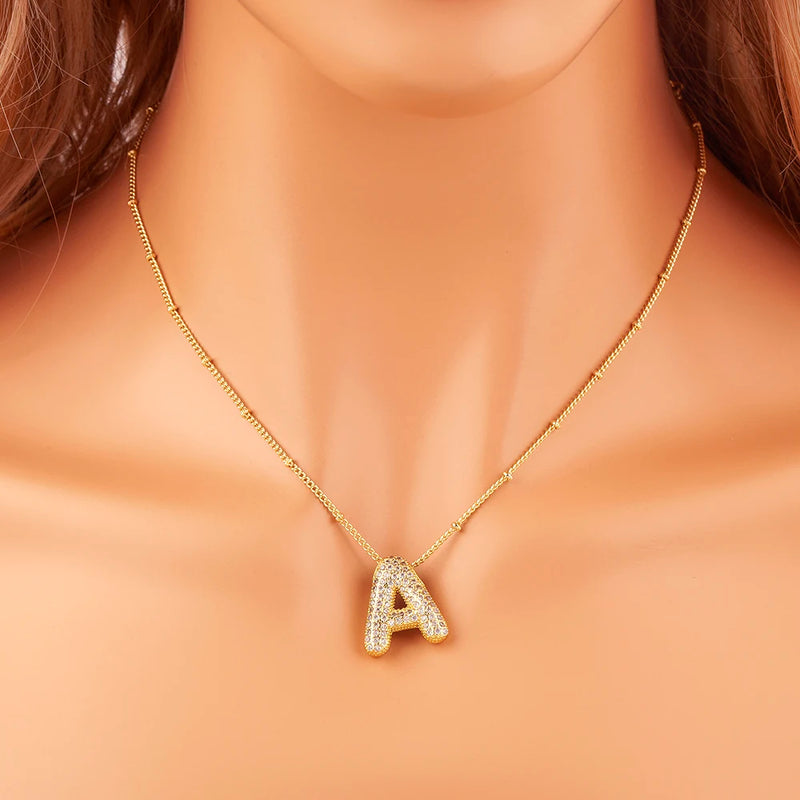 Nidin High Quality Shiny Zircon A-Z Letters Pendant Necklace Name Initials Alphabet For Women Luxury Jewelry Accessories Gifts