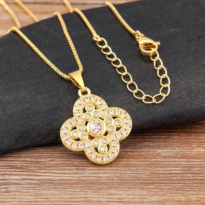 Nidin High Quality Flower Shape Sparkling Zircon Charm Pendant For Women Copper Necklace Jewelry Accessories Fashionable Gifts