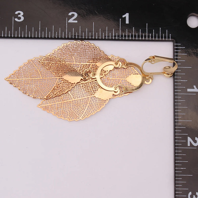 GRACE JUN Korea Style Gold Color  Copper Material Leaf Shape Clip on Earrings Without Pierced Elegant Cuff Ear Clip Anti-allergy