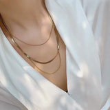 18K Gold Plated Stainless Steel Flat Snake Herringbone Layering Necklaces For Women Girl  Waterproof  Layered Chains Jewelry