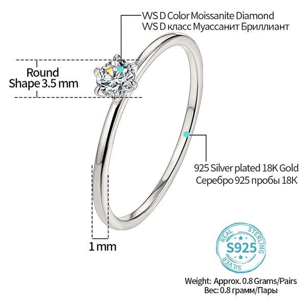 ATTAGEMS 18K White Gold Plated Ring for Women 0.2ct Test Past D Moissanite Diamond Solitaire Ring Wedding Band Engagement Bridal