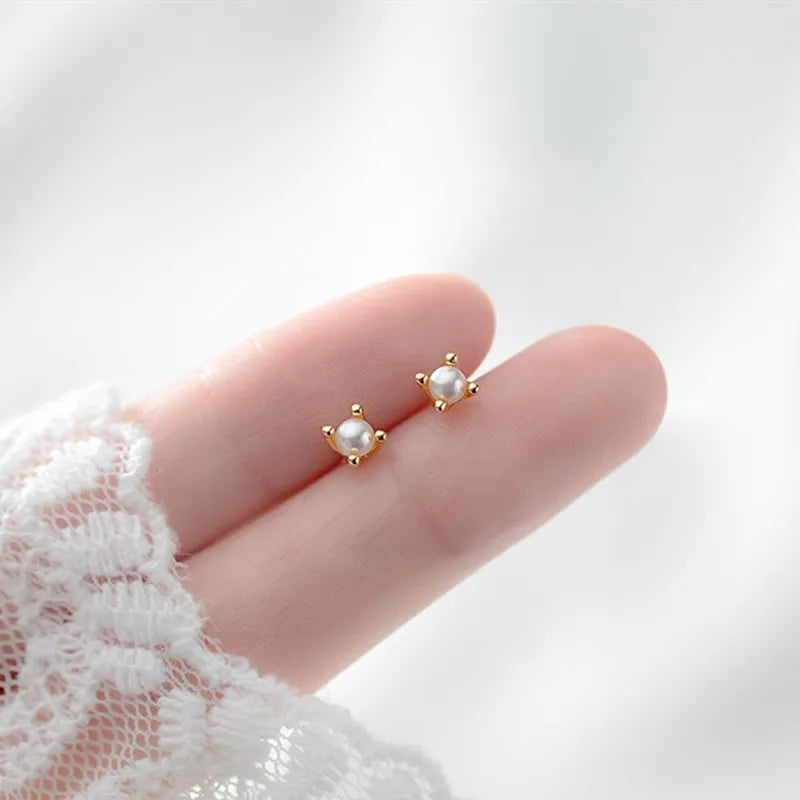 Tiny Pearl Stud Earrings Cartilage Piercing Jewelry for Women Girl