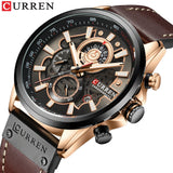 Reloj CURREN para hombre, deportivo, de lujo, cronógrafo, militar, de cuero genuino, resistente al agua, reloj de pulsera para hombre, reloj masculino