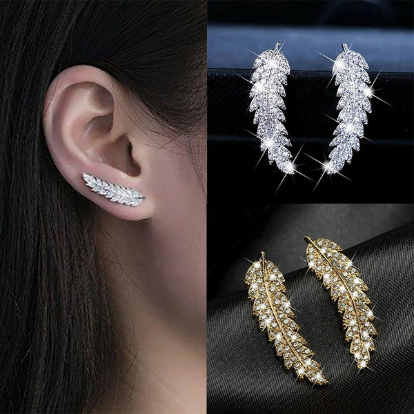 ZHOUYANG Stud Earrings For Women  Delicate Feather & Leaf Shaped Gold Color-Colour Party Daily GiftFashion Jewelry KAE060