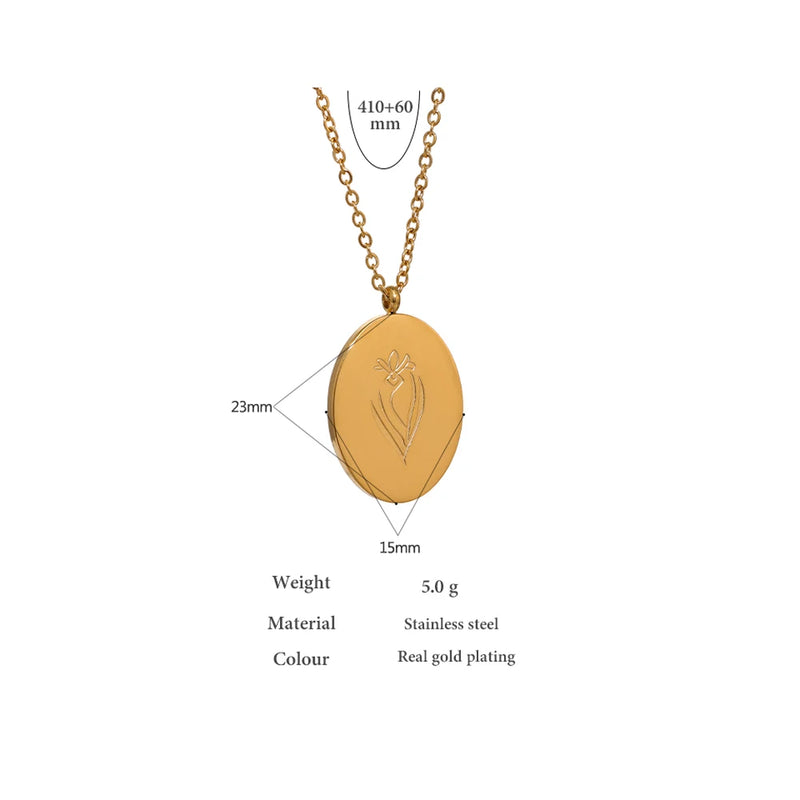 Yhpup 316 Stainless Steel 12 Month Birth Flower Floral Pendant Necklace Mother Sister Giff PVD Collar Golden Necklace Waterproof