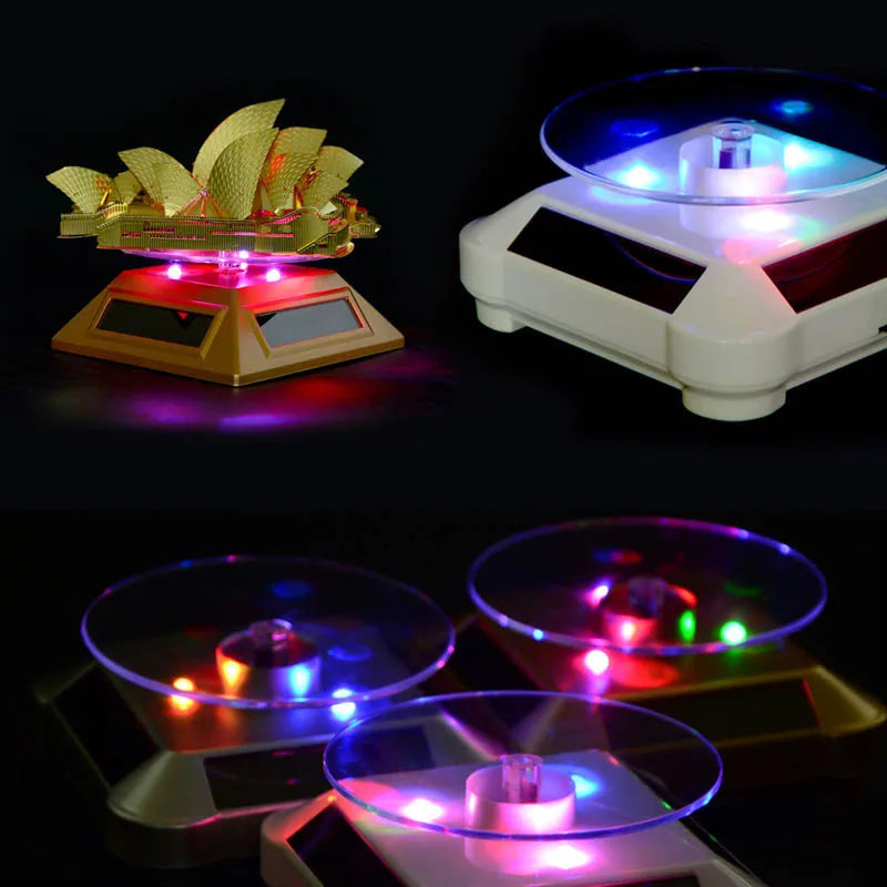 Newly LED Light Solar Jewelry Display Stand 360 Rotating Showcase Necklace Bracelet Watch Ring Show Turntable CLA88