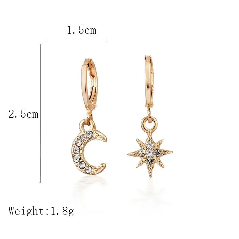 New Fashion Classic Geometric Ladies Pendant Earrings Star and Moon Asymmetrical Earrings Women's Luxury Jewelry Easy To Match