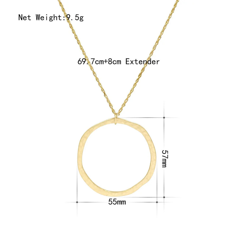 Simple Design Gold Color Big Circle Pendant Long Necklace  Women Fashion Gold Color Figur Medallion Pendant Long Necklace