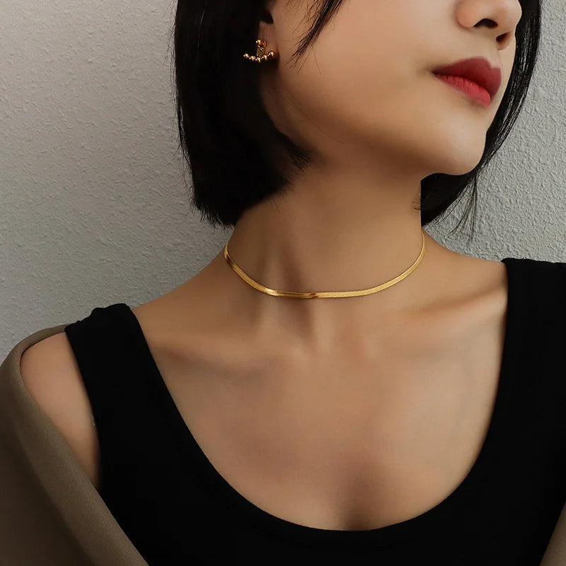 Hot Fashion Unisex Snake Chain Women Necklace Choker Stainless Steel Herringbone Gold Color Chain Necklace For Women Jewelry