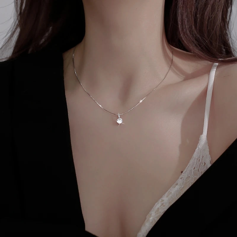 Hot New 925 Sterling Silver Flash Diamond Necklace Simple Zircon Water Drop Pendant Feminine Clavicle Chain Fashion Jewelry Gift