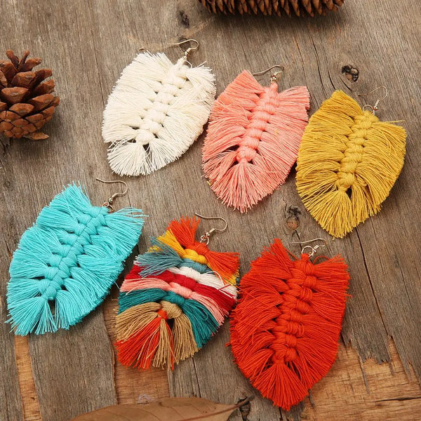 Bohemian Fringed Luxury Statement Tassel Earrings 2022 Boho Fashion Jewelry Women Long Drop Dangle Earrings Leaf Shape Earrings