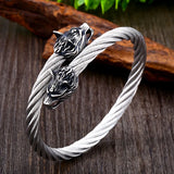 Pulsera de acero inoxidable 316L ajustable con cabeza de lobo doble vikinga clásica de Beier para hombre, joyería de moda con cabezas de serpiente dobles