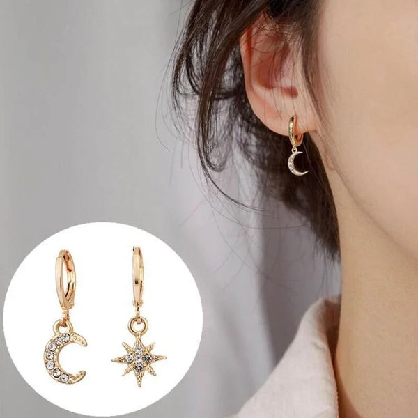 New Fashion Classic Geometric Ladies Pendant Earrings Star and Moon Asymmetrical Earrings Women's Luxury Jewelry Easy To Match