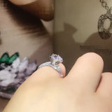 Anillo de compromiso de plata de ley 925 100 % auténtica con diamante de laboratorio de 1 ct y solitario para mujer, joyería de moissanita