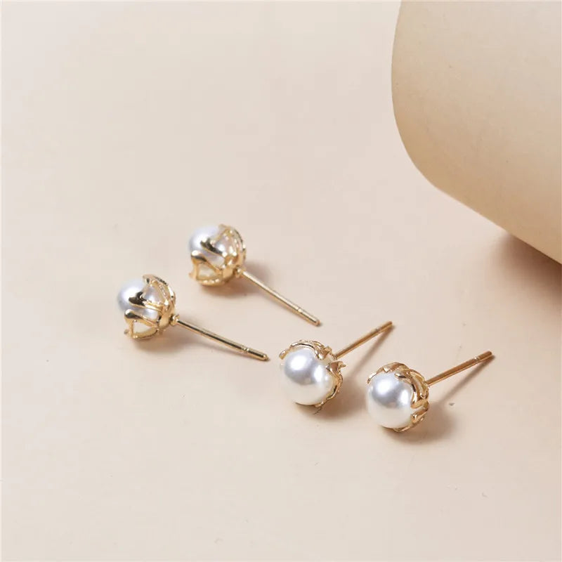 12pair/set Round Imitation Pearls Stud Earrings For Women Girls Earring Set Fashion Jewelry 7mm 9mm 11mm