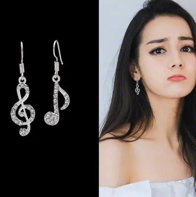 Musical note temperament female earrings asymmetric earrings student earrings shine  music jewelry