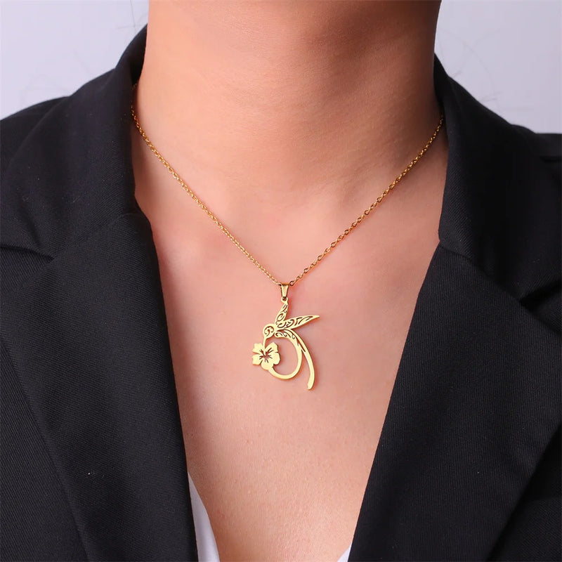 My Shape Hummingbird Flower Pendant Necklaces for Women Girls Bird Floral Stainless Steel Chain Choker Fashion Jewelry Gifts