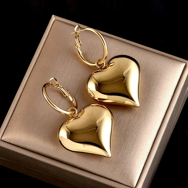 Exquisite Heart Hoop Earrings Asymmetric Big Earrings For Women New Gold Color Fashion Party Jewelry Girl Chic Gift