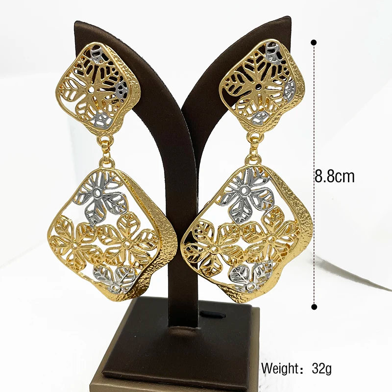 Big Drop Earrings For Women Plant Leaf Shape Dubai Fashion Jewelry Wedding Party Gift Trending