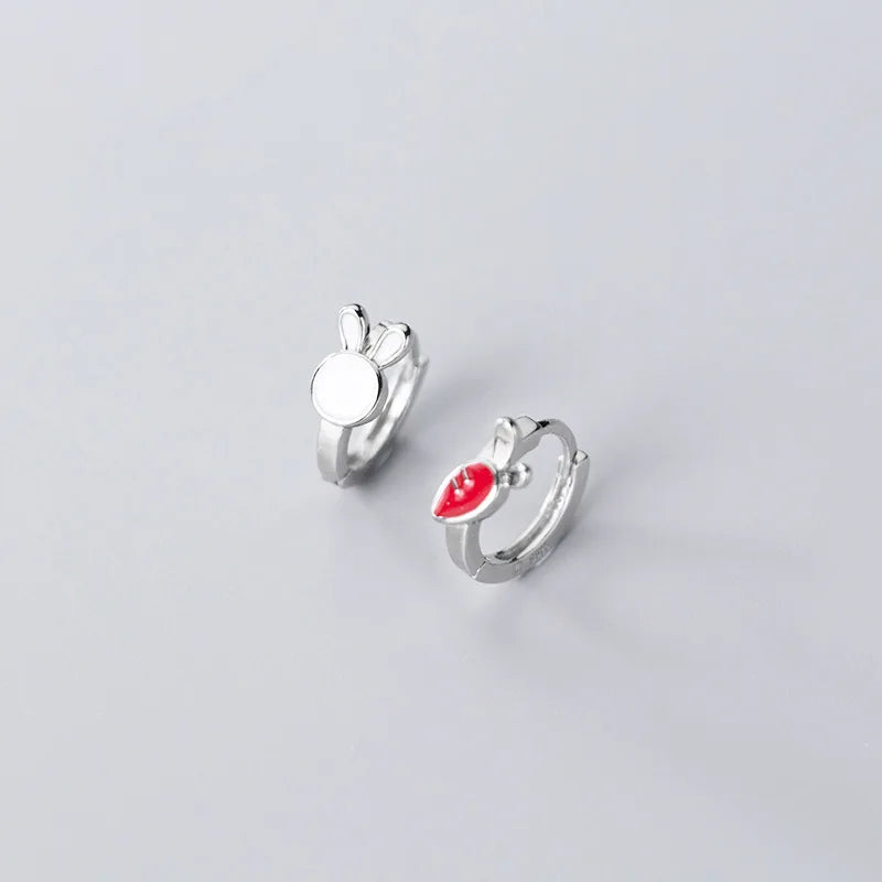 Cute Rabbit Carrot Small Hoop Earrings For Girls Epoxy Copper Tiny Huggie Asymmetrical Round Circle Piercing Earring Accessory