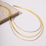 18K Gold Plated Stainless Steel Flat Snake Herringbone Layering Necklaces For Women Girl  Waterproof  Layered Chains Jewelry