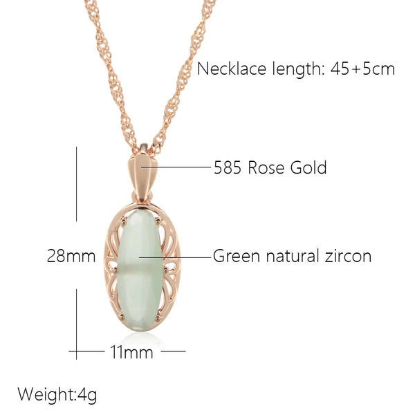 Kinel Hot Oval Red Natural Zircon Pendant Necklace for Women Fashion 585 Rose Gold Color High Quality Daily Fine Vintage Jewelry