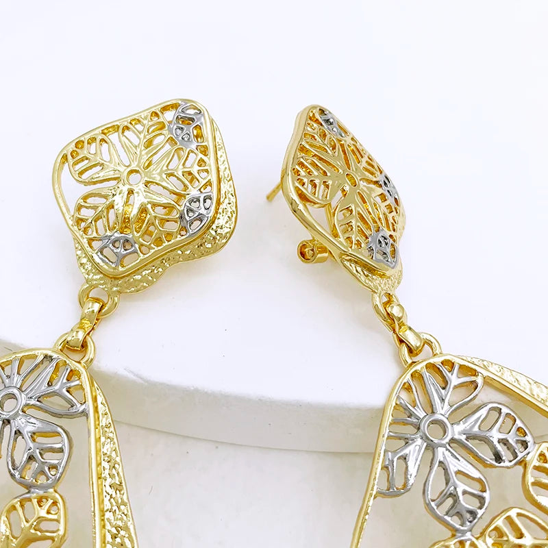 Big Drop Earrings For Women Plant Leaf Shape Dubai Fashion Jewelry Wedding Party Gift Trending