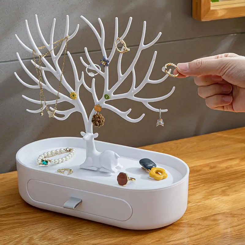 New Upgraded Deer Jewelry Storage Rack Drawer Design Tree Antler Shape Earrings Necklace Ring Jewelry Display Stand Tray Cases