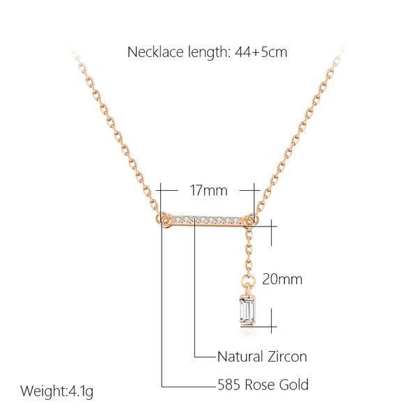 Kinel Luxury Square Natural Zircon Pendant Necklace for Women Trendy 585 Rose Gold Color High Quality Daily Fine Jewelry