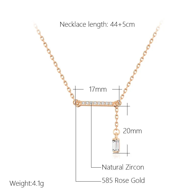 Kinel Luxury Square Natural Zircon Pendant Necklace for Women Trendy 585 Rose Gold Color High Quality Daily Fine Jewelry