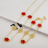 High Quality Plant Five Leaf Petal Diamond Micro Set Necklace/Bracelet Women's Luxurious Temperament Clover Gift Plum Blossom