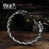 Pulsera de acero inoxidable 316L ajustable con cabeza de lobo doble vikinga clásica de Beier para hombre, joyería de moda con cabezas de serpiente dobles