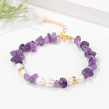 Amethysts Stone Bracelet Purple Natural Chipped Stone Braided Bracelet Adjustable Healing Energy Jewelry For Women Reiki Gifts