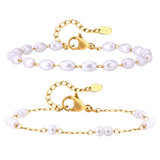 Pulsera de perlas chapada en oro de 18 quilates, cadena de acero inoxidable ajustable, regalo de amistad para mujer