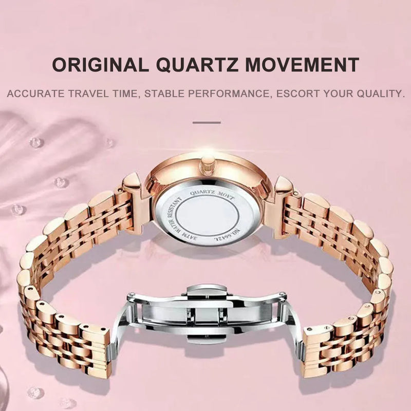 POEDAGAR Reloj de pulsera de lujo para mujer, elegante reloj de acero inoxidable resistente al agua para damas, relojes de cuarzo con diamantes para mujer, Reloj