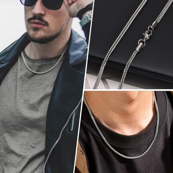 2.4mm Wide Herringbone Chain Necklaces for Men,Silver Color Waterproof Stainless Steel Metal Link Collar,Gift for Him Jewelry