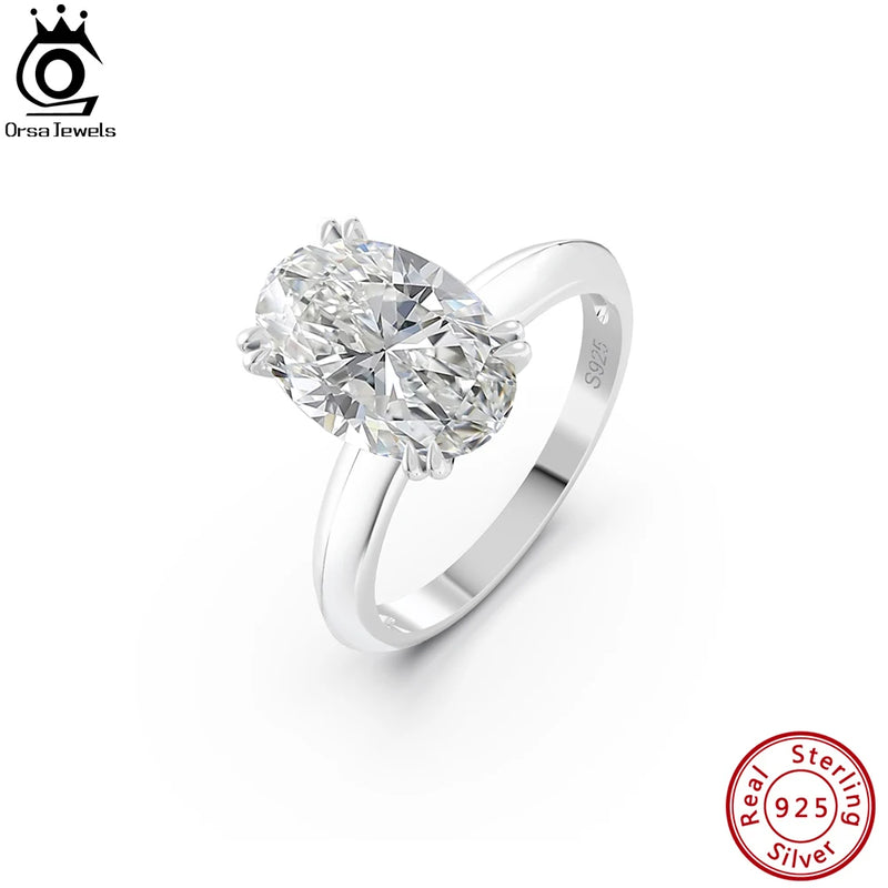 ORSA JEWELS Anillos de plata de ley 925 con diamantes de talla ovalada y circonita cúbica de primera calidad de 8A para mujer, anillos de solitario de moda, joyería de boda LZR06