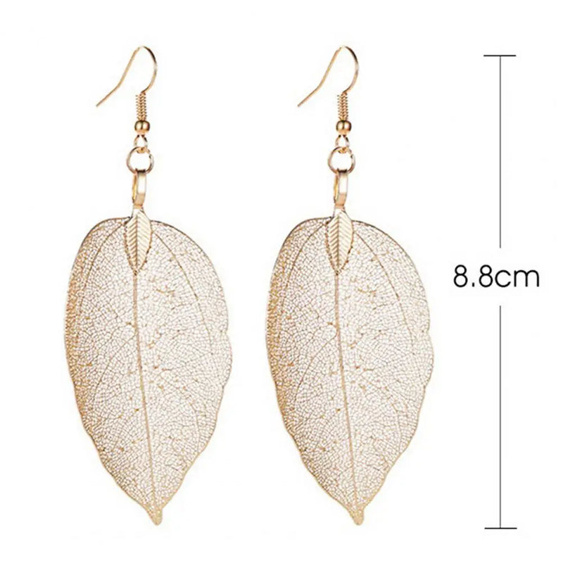 Pendientes colgantes de aleación con forma de hoja de árbol y gancho hueco, elegantes pendientes colgantes de hoja de árbol para mujer, pendientes de joyería de moda