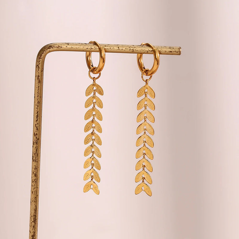 2022 Elegant Leaf Fringe Drop Earrings 18K Gold Plated Fishtail Shape Long Earrings for Women Ladies Daily Jewelry Accessories