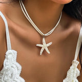 Collar con colgante de estrella de mar grande a la moda, gargantilla sencilla, cadena para el cuello con dije simple, cadena de clavícula de cuerda blanca, joyería para fiesta