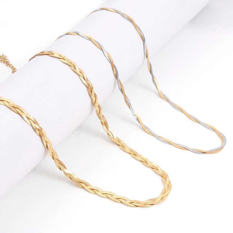 2023 Multi Layer Waterproof Flat Snake Chain Braided Herringbone Chain Necklace Wholesale Stainless Steel Jewelry For Women