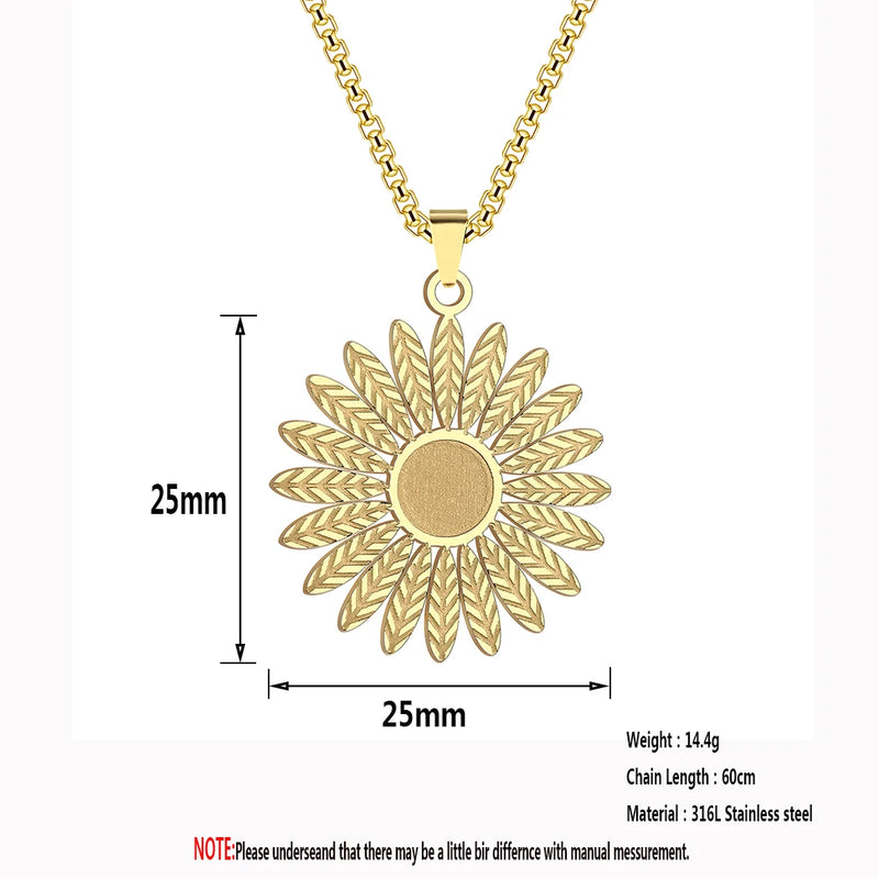 CHENGXUN Stainless Steel Gold Sunflower Pendant Necklace for Men Women Flower Daisy Floral Charm Chain Hip Hop Jewelry Gift