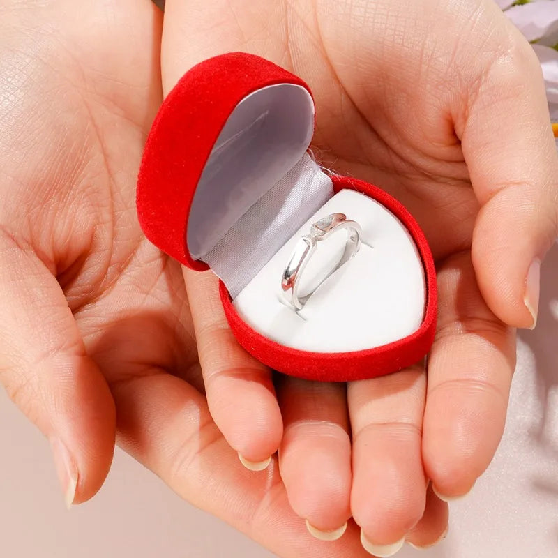 Romantic Wedding Rings Box Red Velvet Heart Shape Jewelry Boxes Engagement Ring Case Valentine's Day Jewelry Rings Gift Box