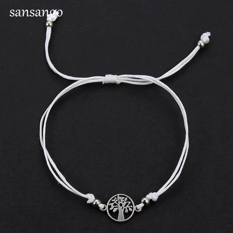 12Pcs/lot Silver Color Life Tree Charms Braided Bracelet Set for Women Child Adjustable Rope Wristband Bracelet Jewelry Gifts