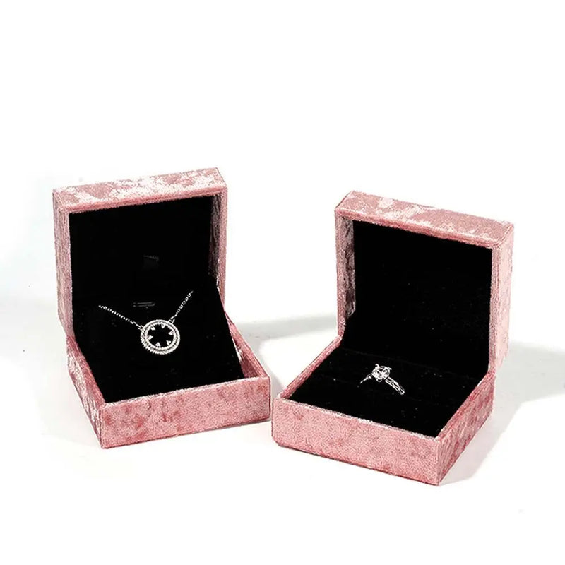 Pink Velvet Ring Box Vintage Lovely Square Shape Ring Storage Case Wedding Ring Women Gift Earrings Display