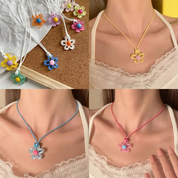 Pastoral Style Floral Necklace Trendy Color Contrast All-match Collar Chain Women Clavicle Chain Women Girls